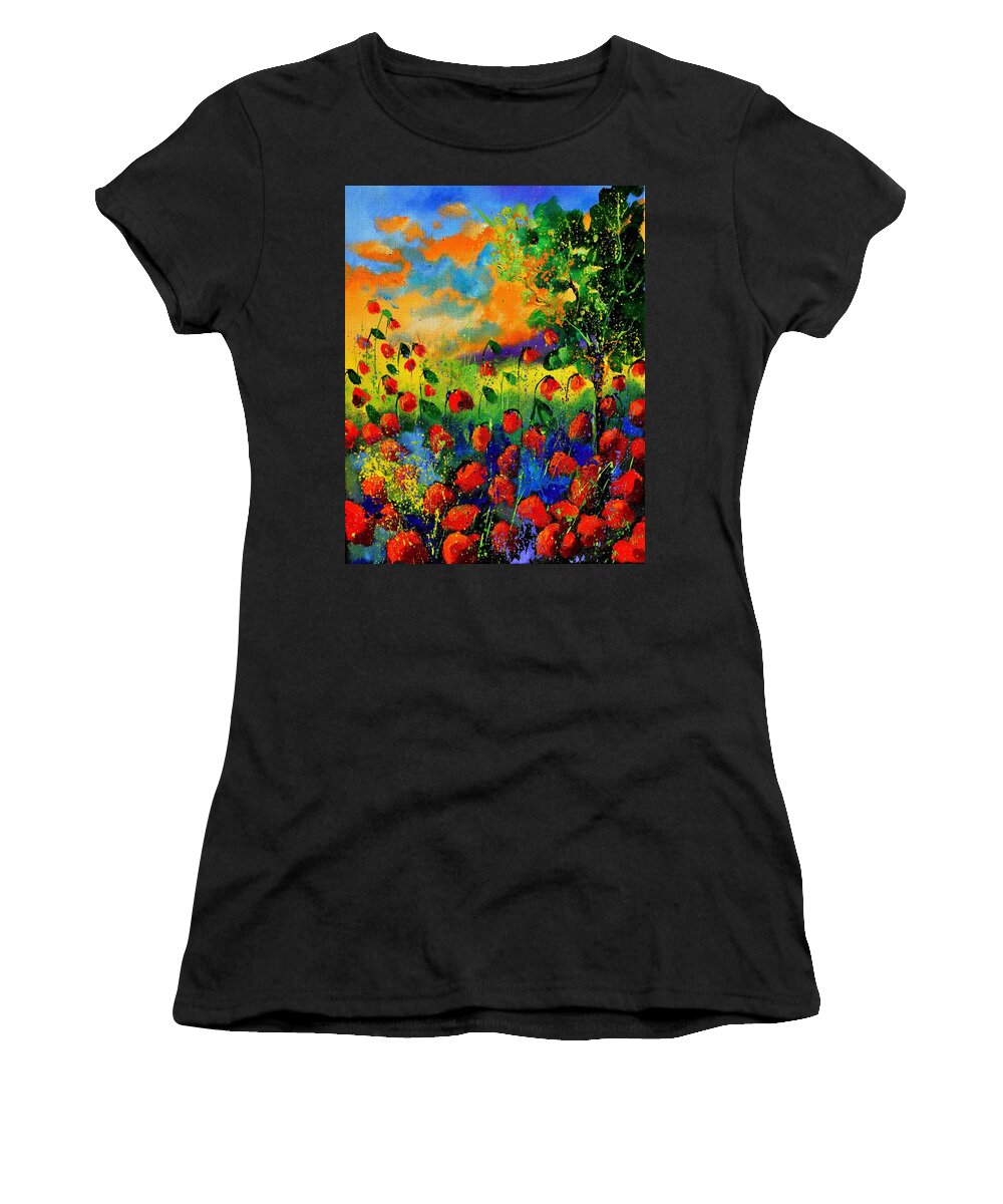 Flowers Women's T-Shirt featuring the painting Red Poppies 45150 by Pol Ledent