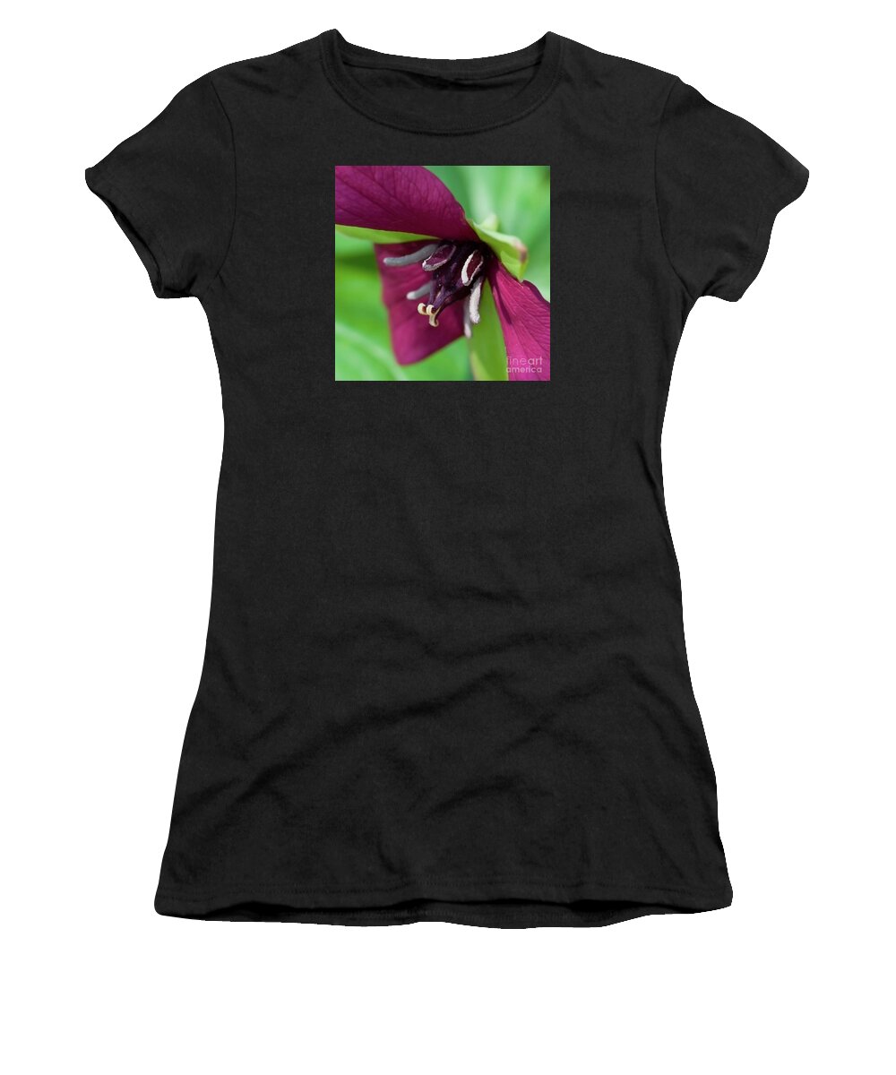 Festblues Women's T-Shirt featuring the photograph Red Trillium.. by Nina Stavlund