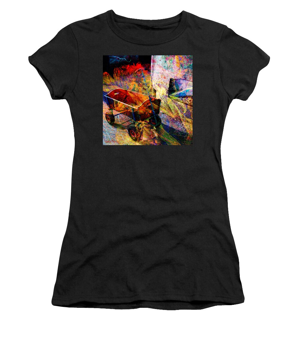 Wagon Women's T-Shirt featuring the digital art Red Wagon by Barbara Berney