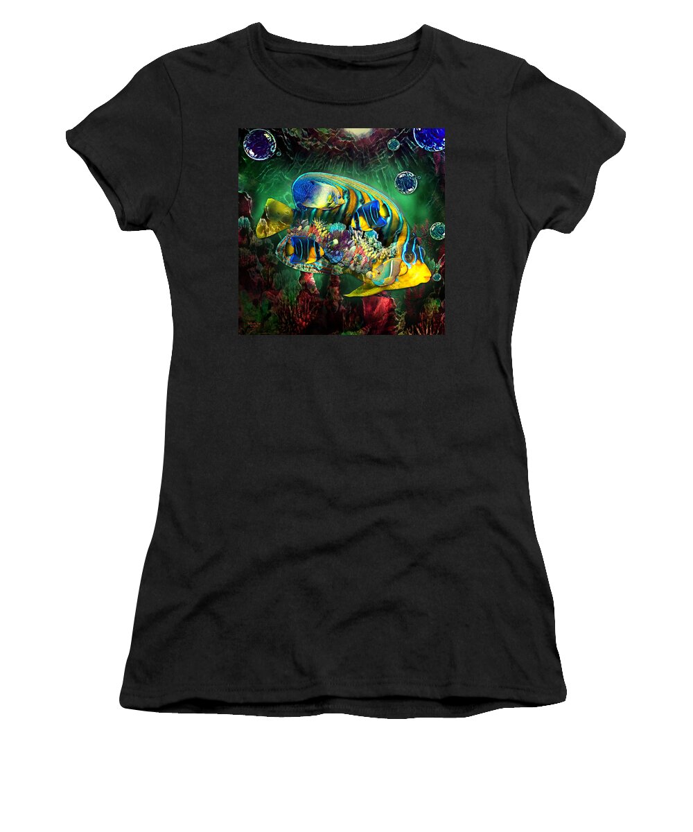  Women's T-Shirt featuring the digital art Reef Fish Fantasy Art by Artful Oasis