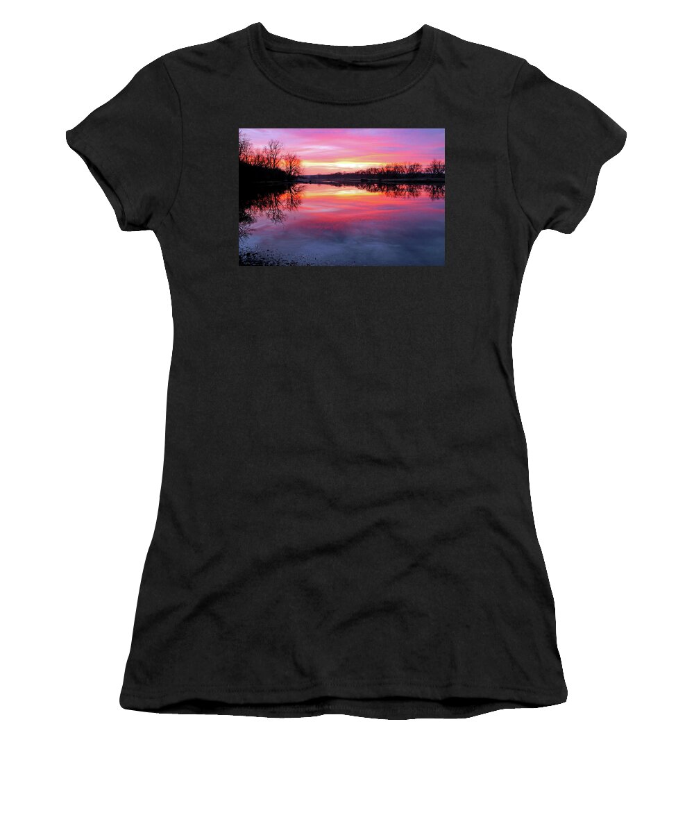 Sunset Women's T-Shirt featuring the photograph Reflecting Sunset on the Fox by Ira Marcus