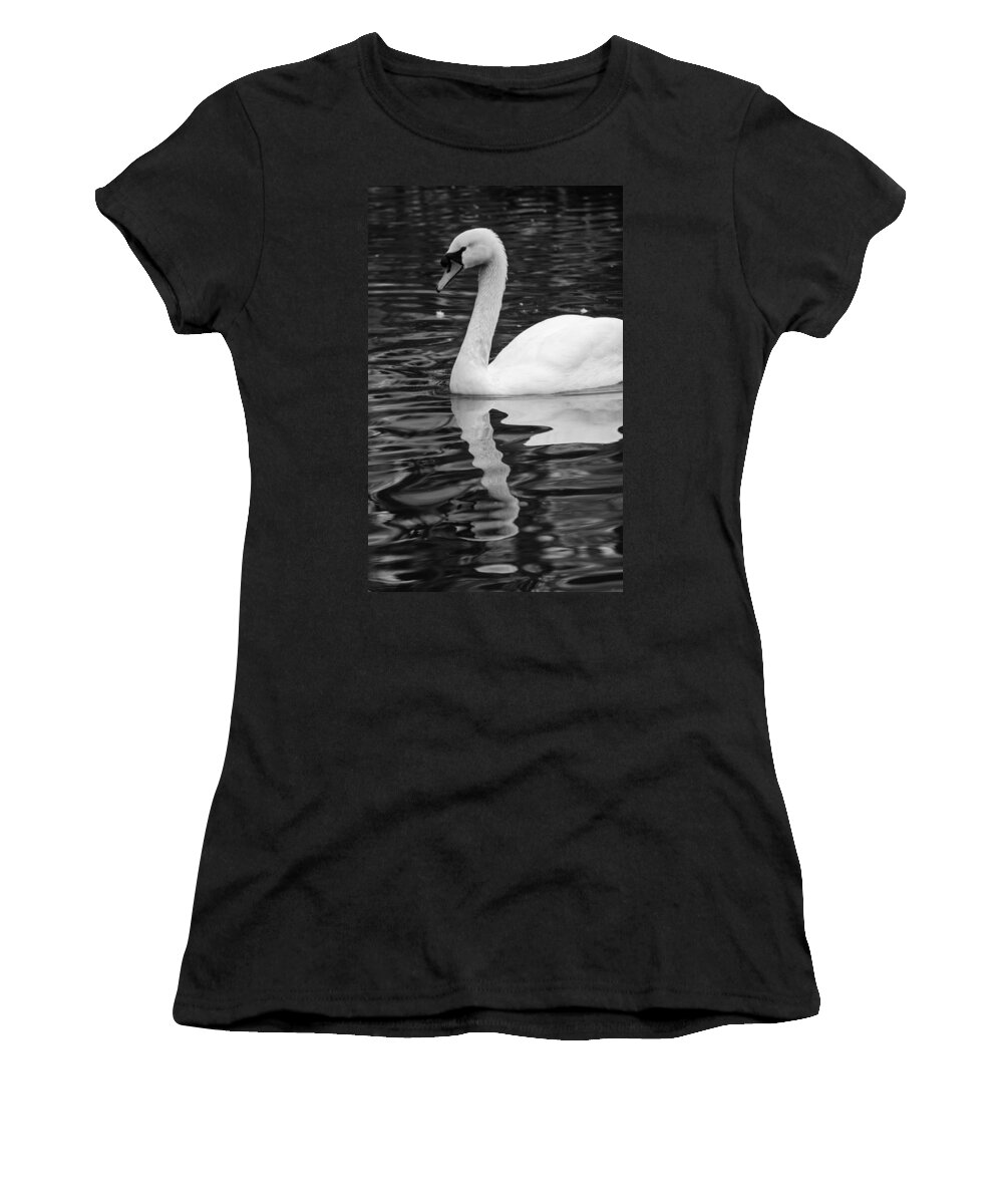 Lake Women's T-Shirt featuring the photograph Reflection of a white swan by AM FineArtPrints