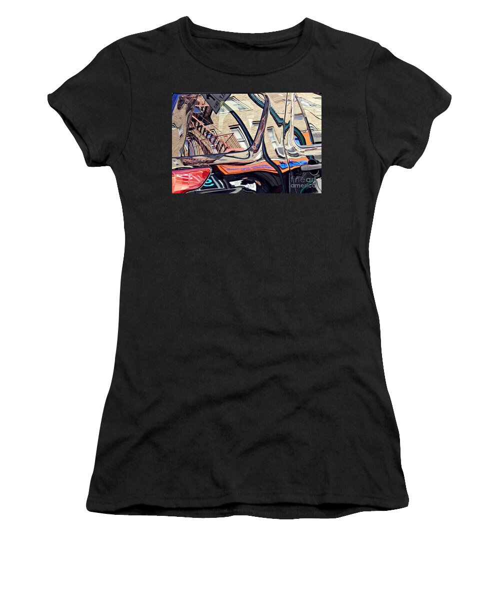 Reflection Women's T-Shirt featuring the photograph Reflection on a Parked Car 18 by Sarah Loft