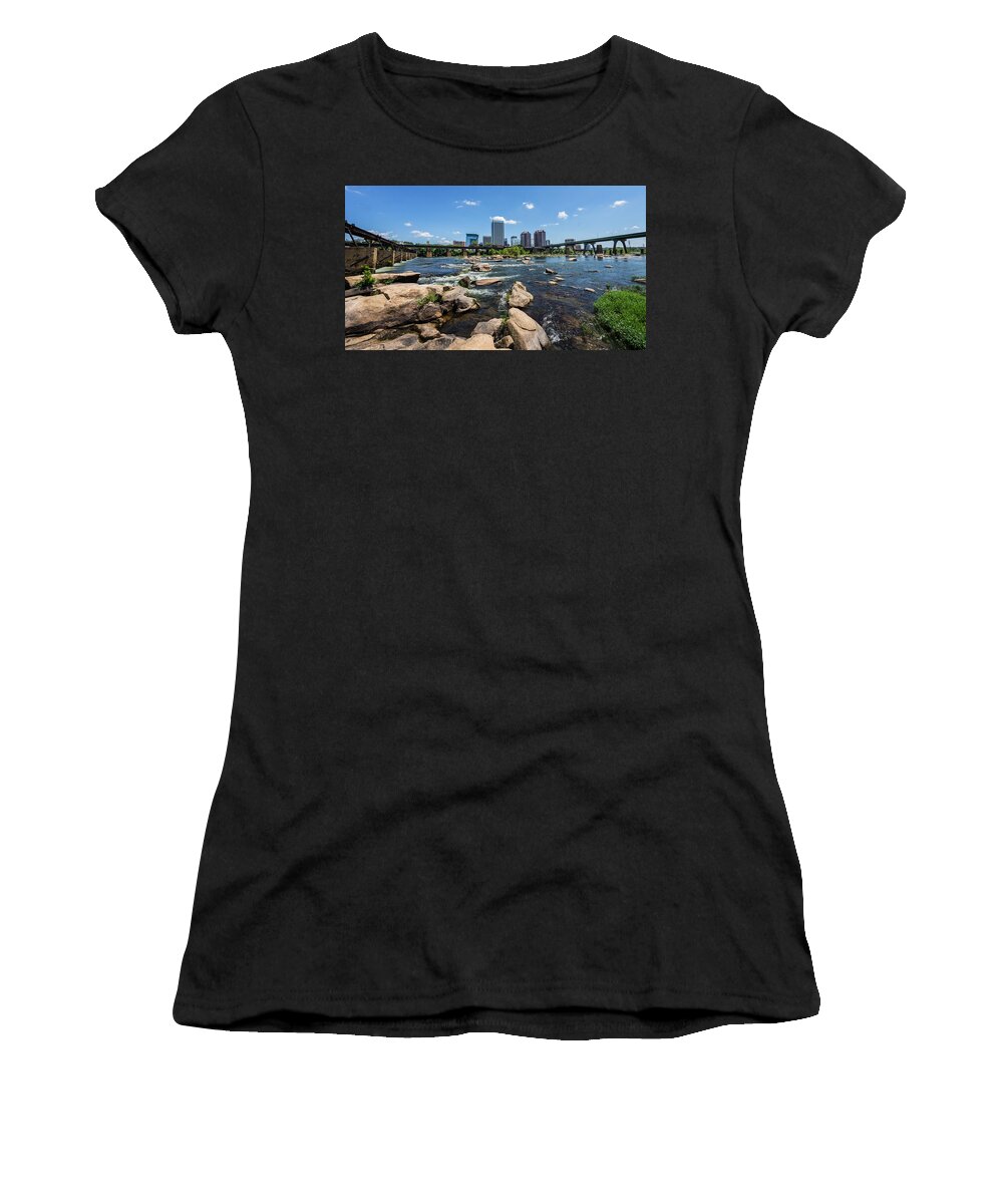 Richmond Women's T-Shirt featuring the photograph Richmond Skyline and CSX train by Stacy Abbott