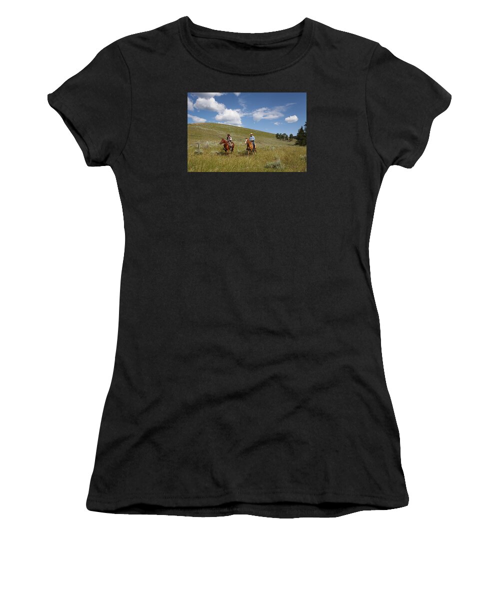 Cowboys Women's T-Shirt featuring the photograph Riding Fences by Diane Bohna