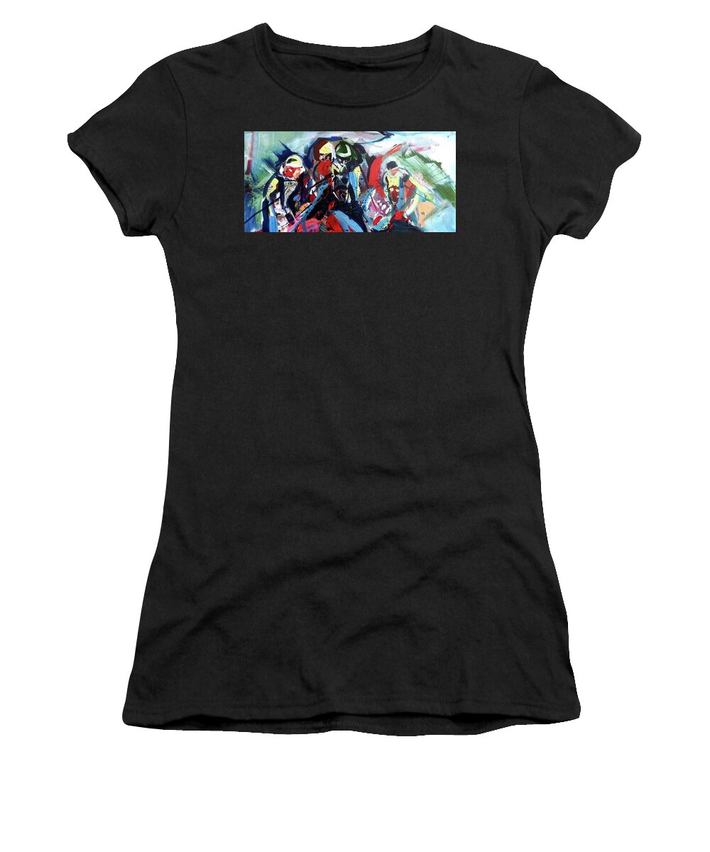 Kentucky Horse Racing Women's T-Shirt featuring the painting Right At Ya by John Gholson