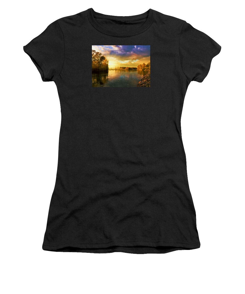 Landscape Women's T-Shirt featuring the digital art River Sunset by Charmaine Zoe