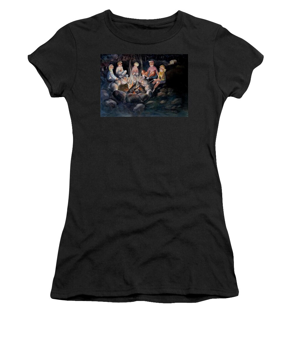 Family Women's T-Shirt featuring the painting Roasting Marshmallows by Marilyn Jacobson