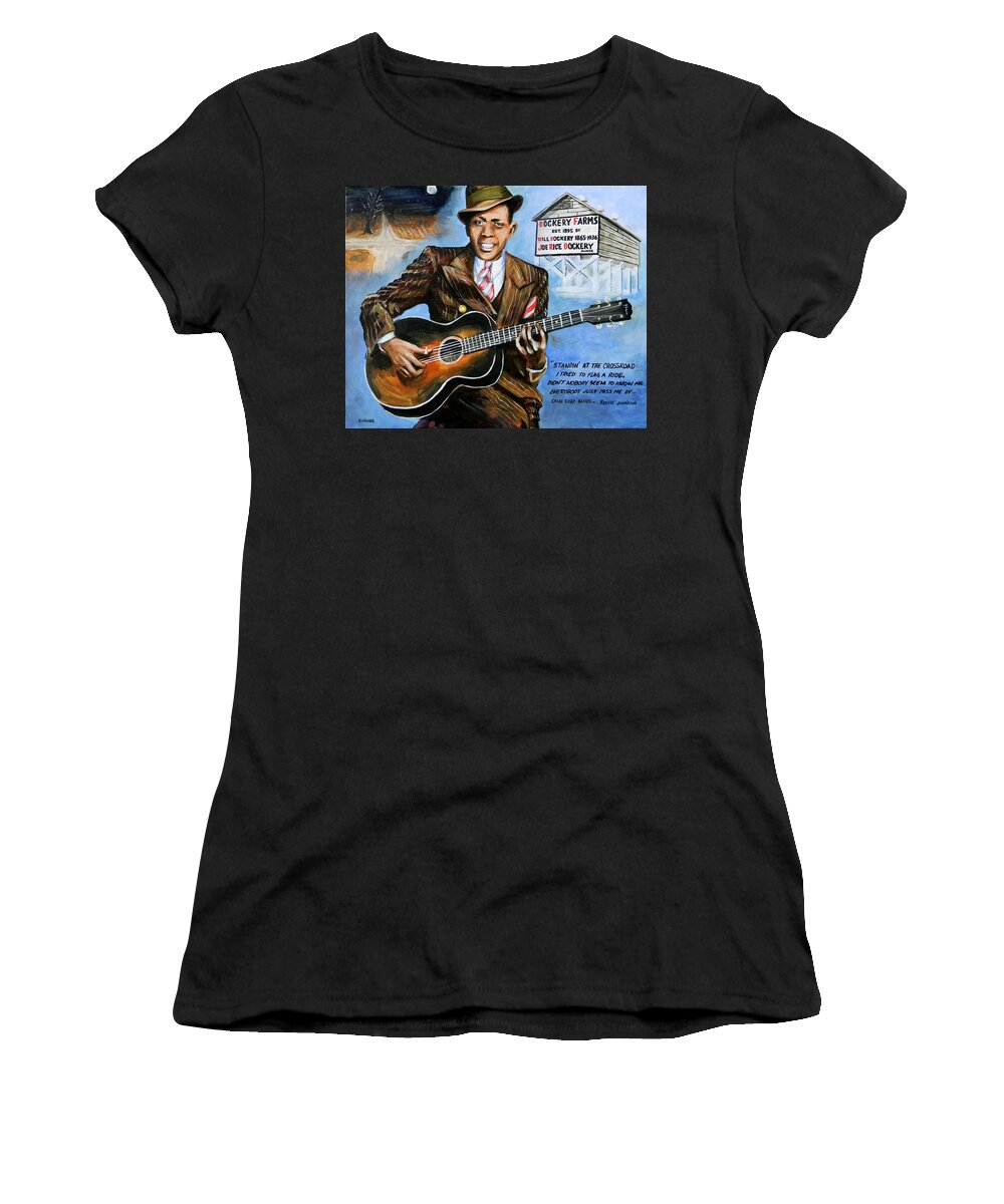 Robert Johnson Women's T-Shirt featuring the painting Robert Johnson Mississippi Delta Blues by Karl Wagner