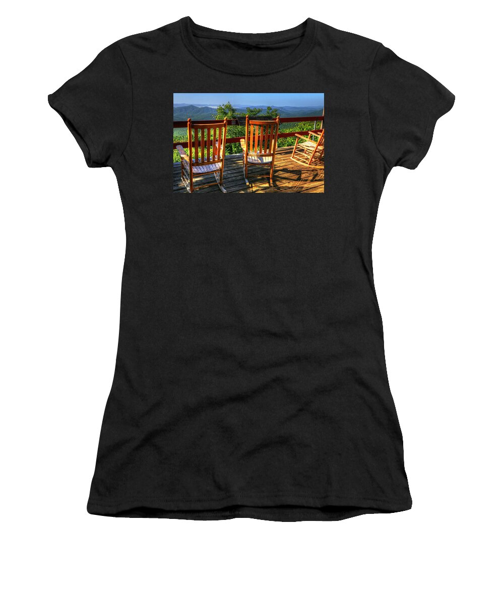 Pisgah Inn Women's T-Shirt featuring the photograph Rocking Away At Pisgah Inn by Carol Montoya