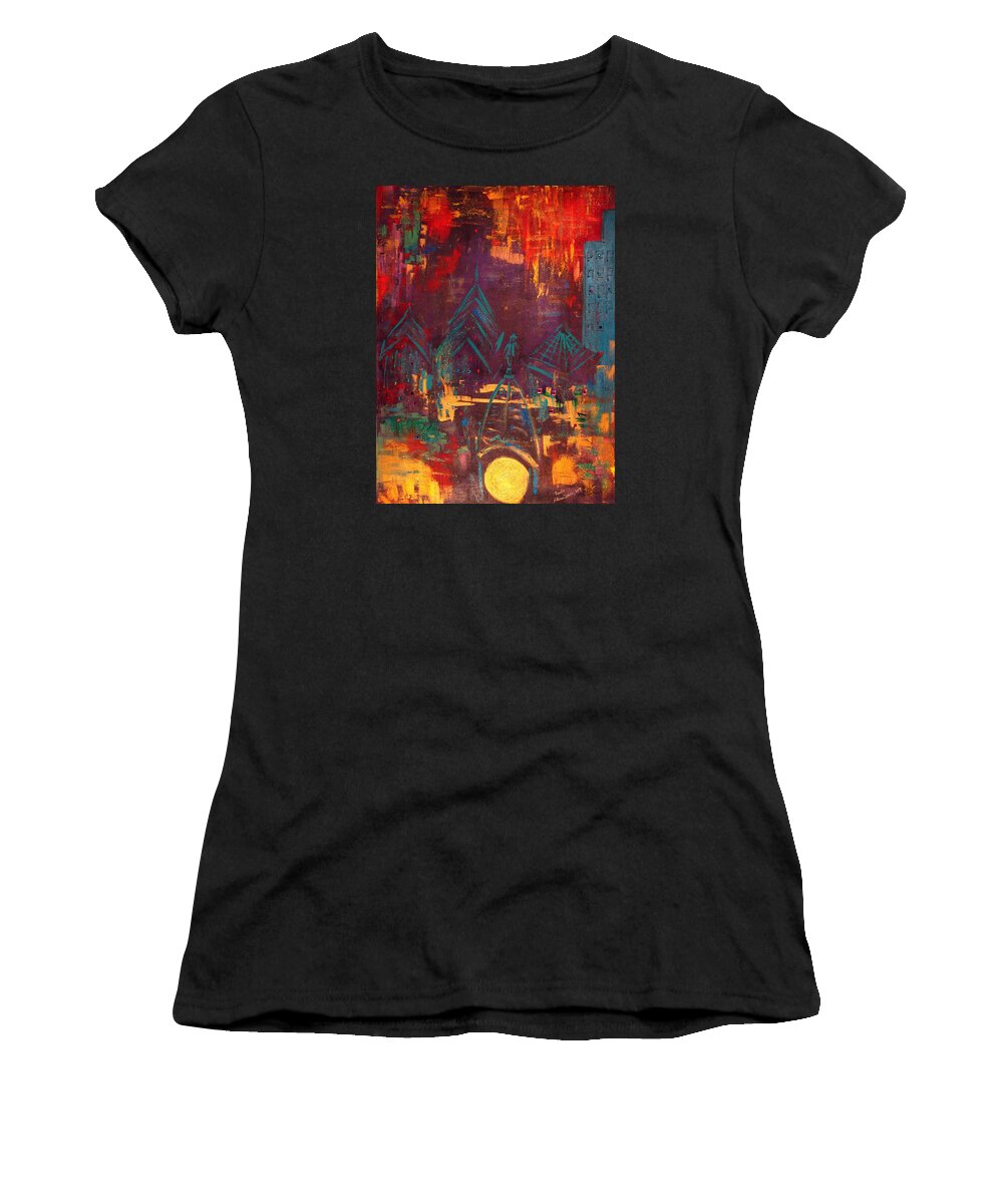  Women's T-Shirt featuring the painting Roofs by Lilliana Didovic