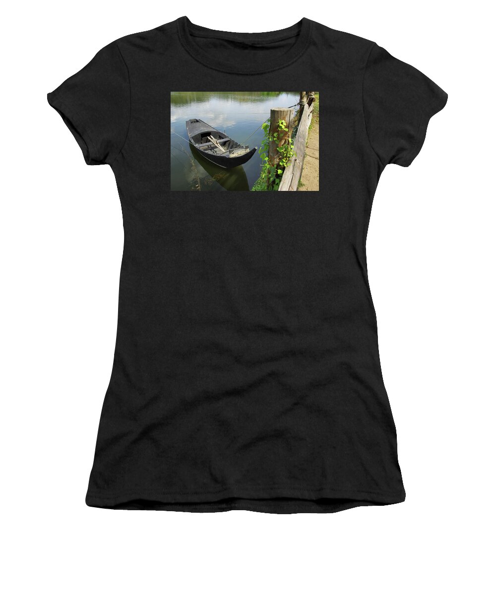 Boat Women's T-Shirt featuring the photograph Row Boat on the shoreline by Carlos Caetano