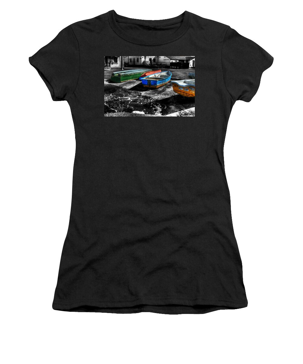 Rowing Women's T-Shirt featuring the photograph Row boats at Mudeford by Chris Day