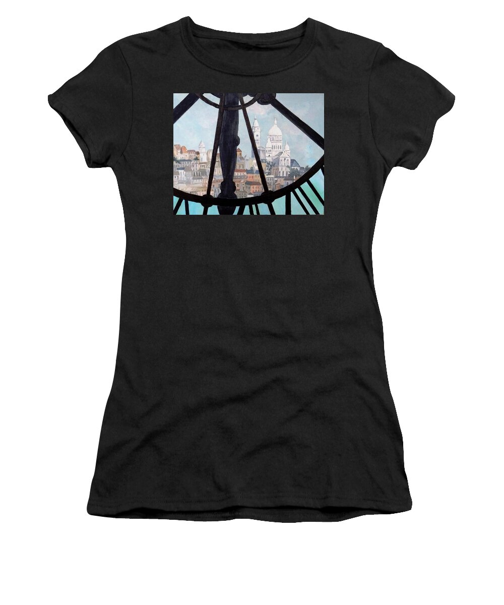 Clock Women's T-Shirt featuring the painting Sacre Coeur from Musee D'Orsay by Diane Arlitt