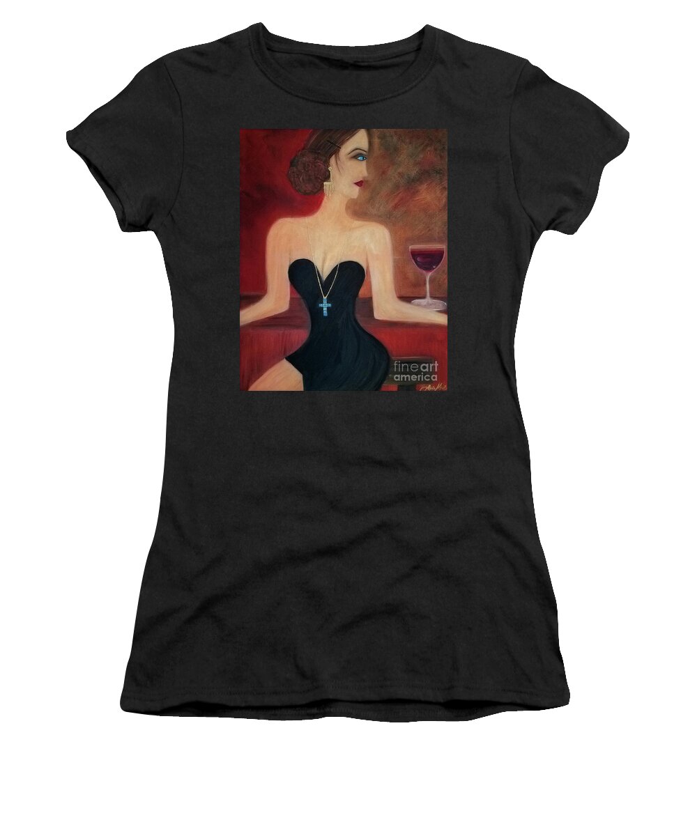 Wine Women's T-Shirt featuring the painting Sadie's Last Syrah by Artist Linda Marie