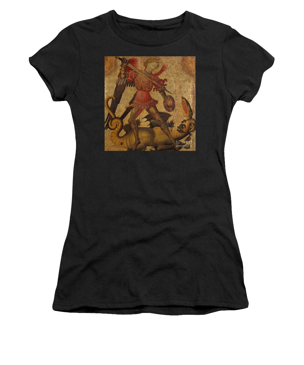 Saint Michael And The Dragon Women's T-Shirt featuring the painting Saint Michael and the Dragon by Spanish School