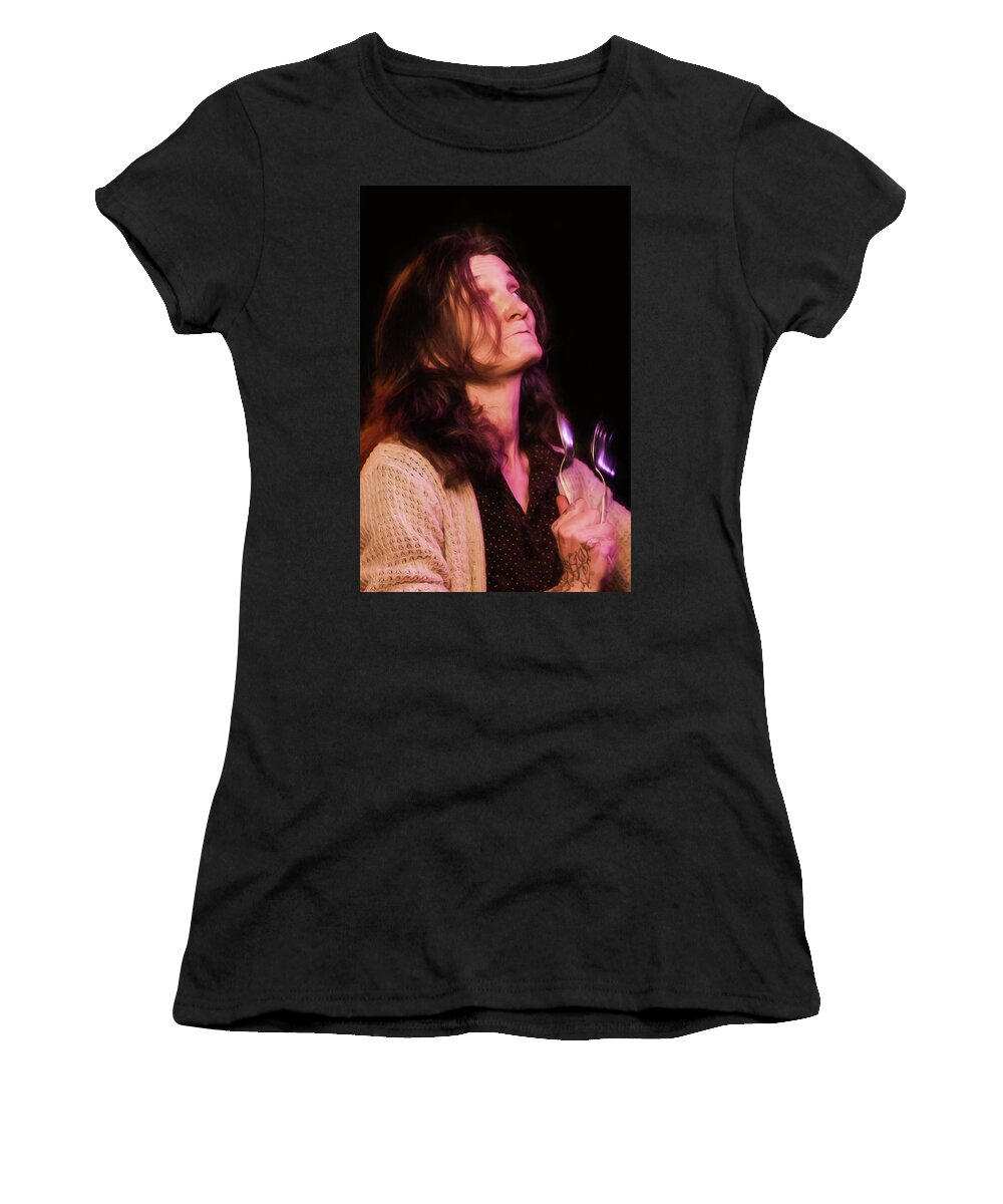 Buskers Women's T-Shirt featuring the photograph Salvation in Steel by John Haldane