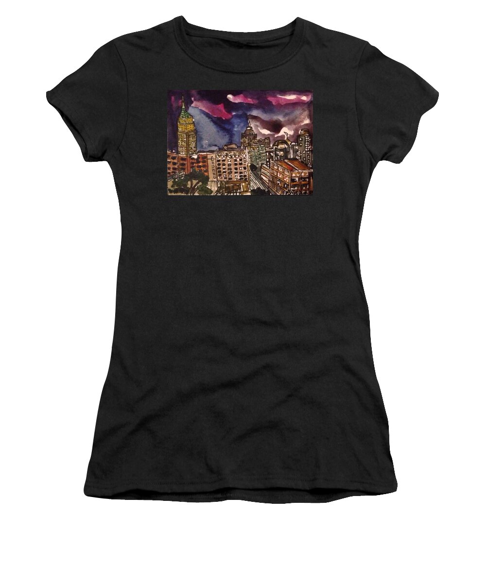 Aceo Women's T-Shirt featuring the painting San Antonio at Night by Angela Weddle