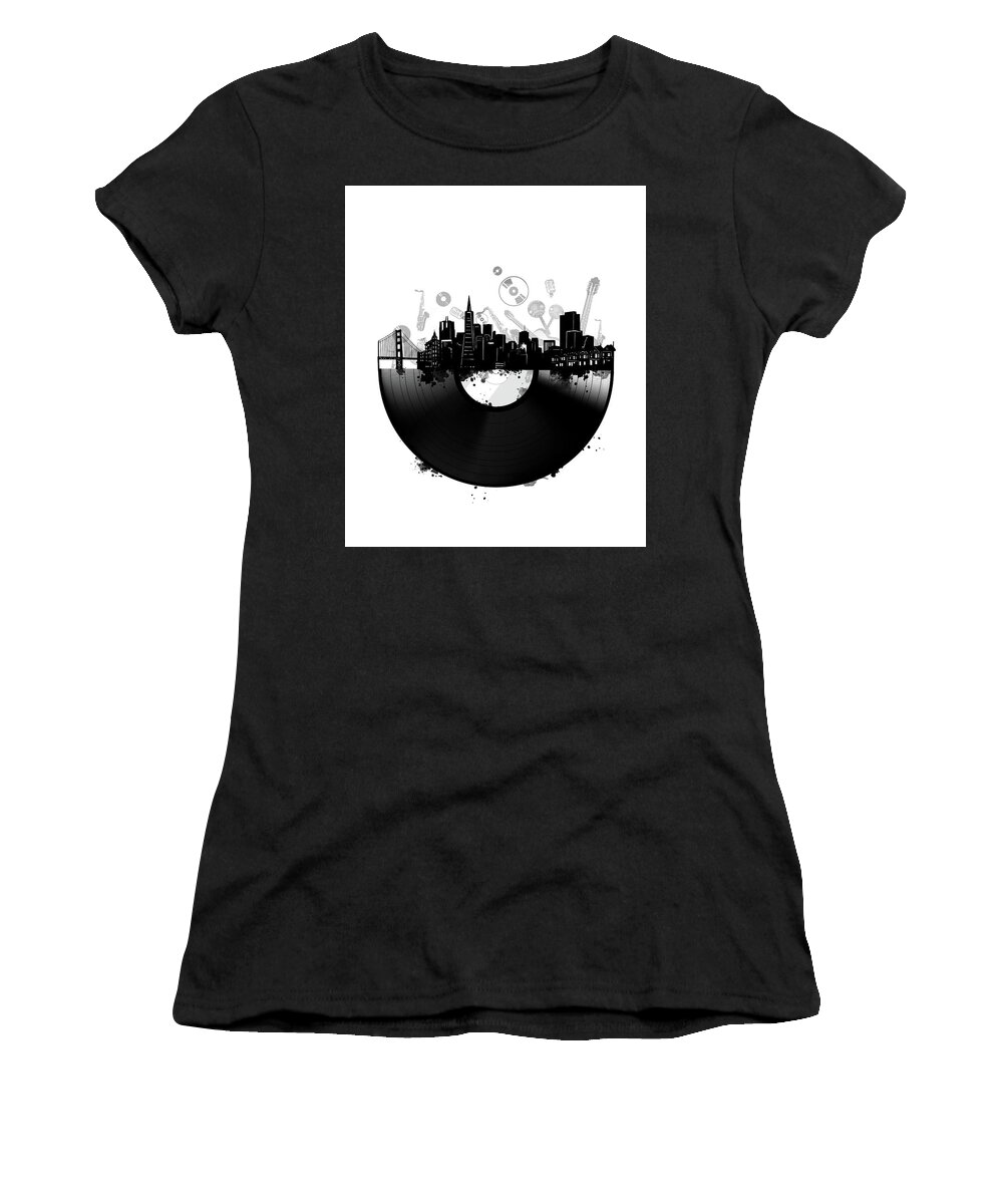 San Francisco Women's T-Shirt featuring the digital art San Francisco Skyline Vinyl by Bekim M