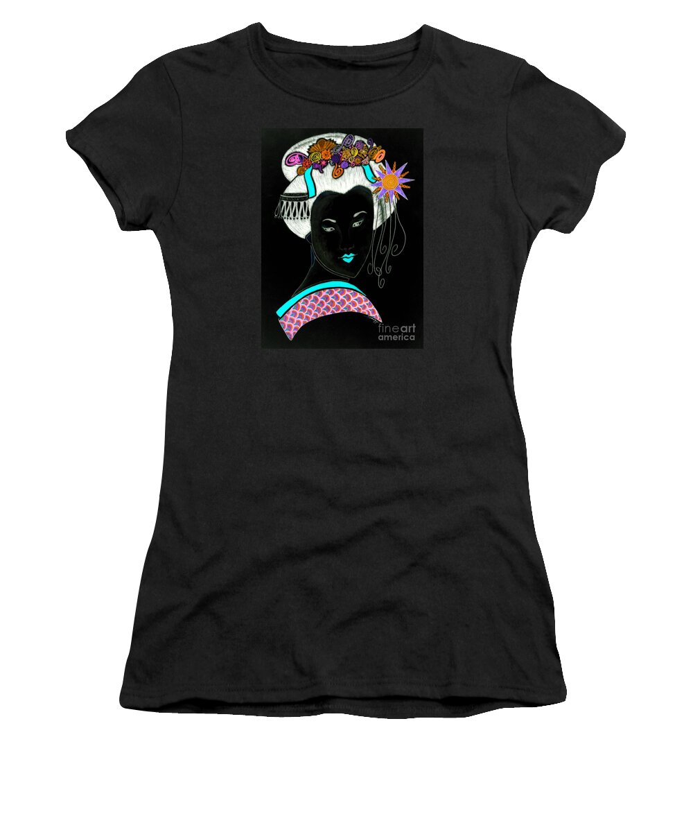 Geisha Women's T-Shirt featuring the digital art Sayaka -- Negative Version 1 by Jayne Somogy