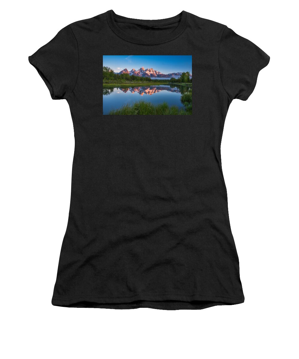 Sunrise Women's T-Shirt featuring the photograph Schwabacher Alpenglow by Darren White