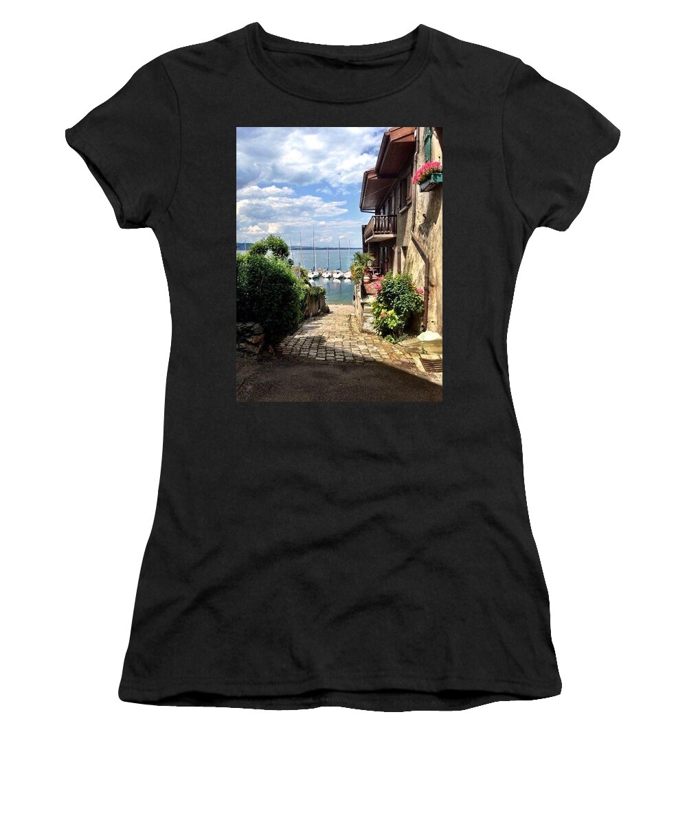 Annecy France Women's T-Shirt featuring the photograph Seaside view by Lauren Serene