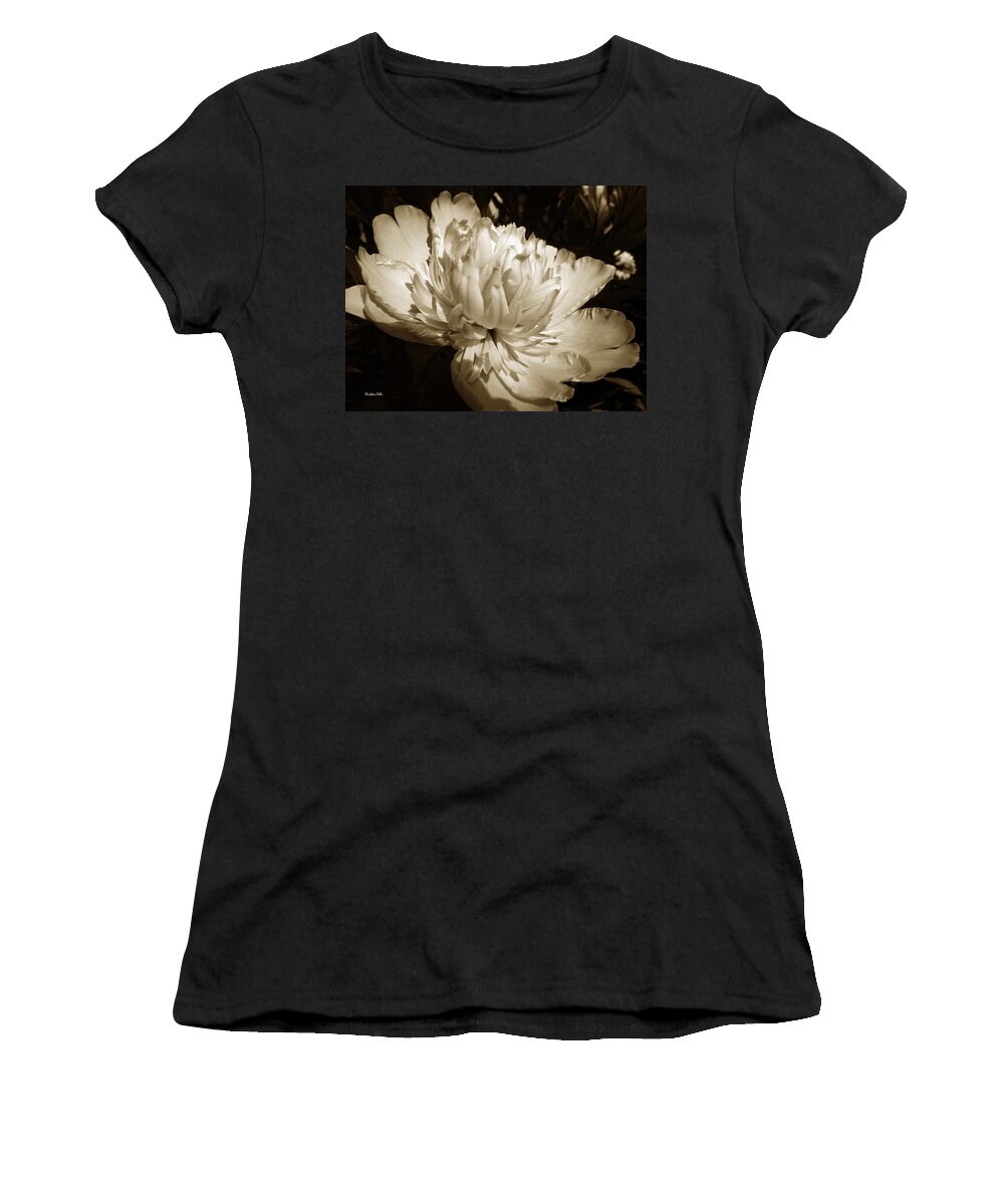 Peony Flower Women's T-Shirt featuring the photograph Sepia Peony Flower Art by Christina Rollo