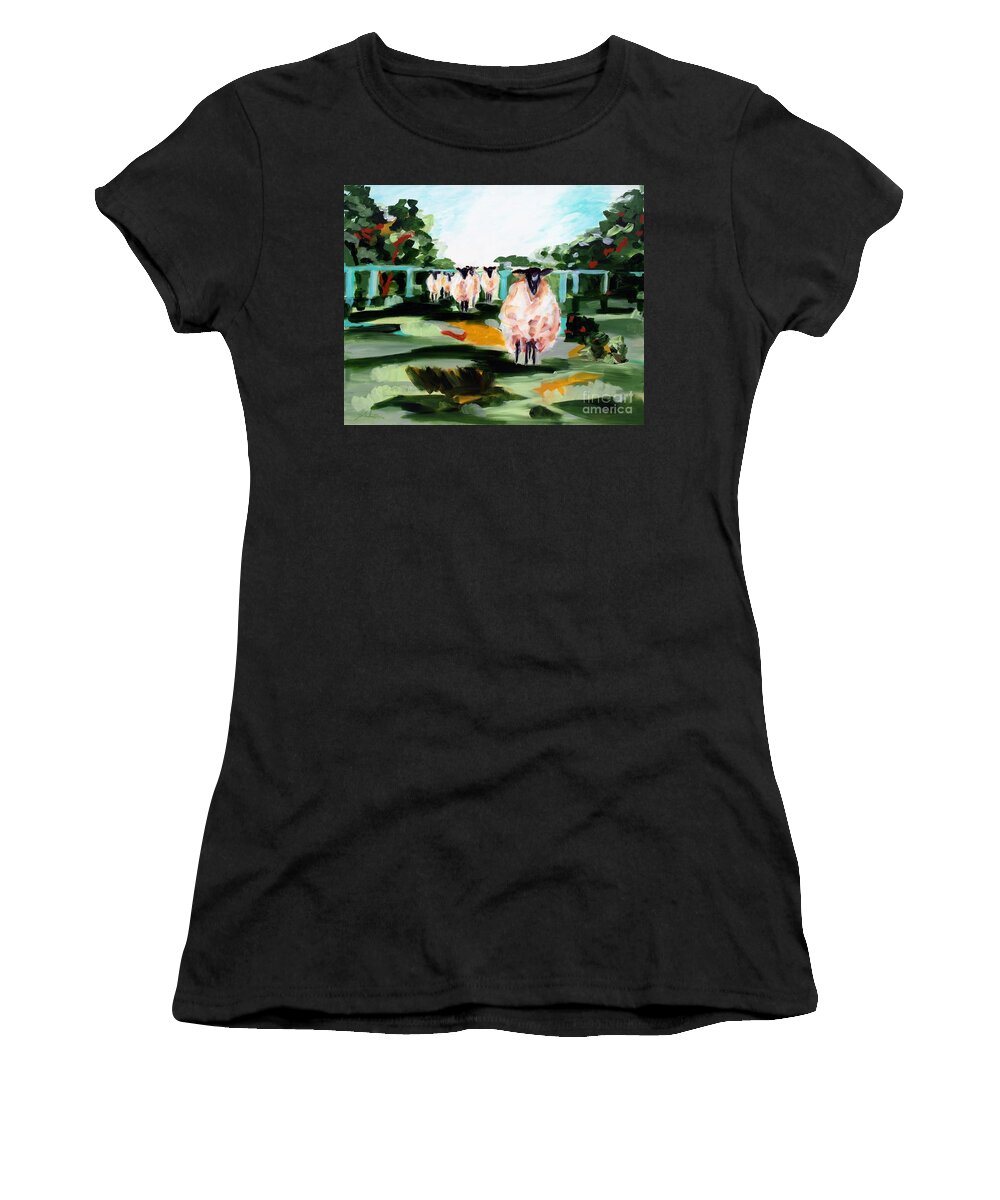 Abstract Landscape Women's T-Shirt featuring the painting Sheeps by Lidija Ivanek - SiLa