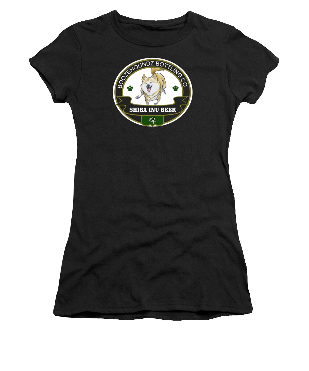Beer Women's T-Shirt featuring the drawing Shiba Inu Beer by Canine Caricatures By John LaFree