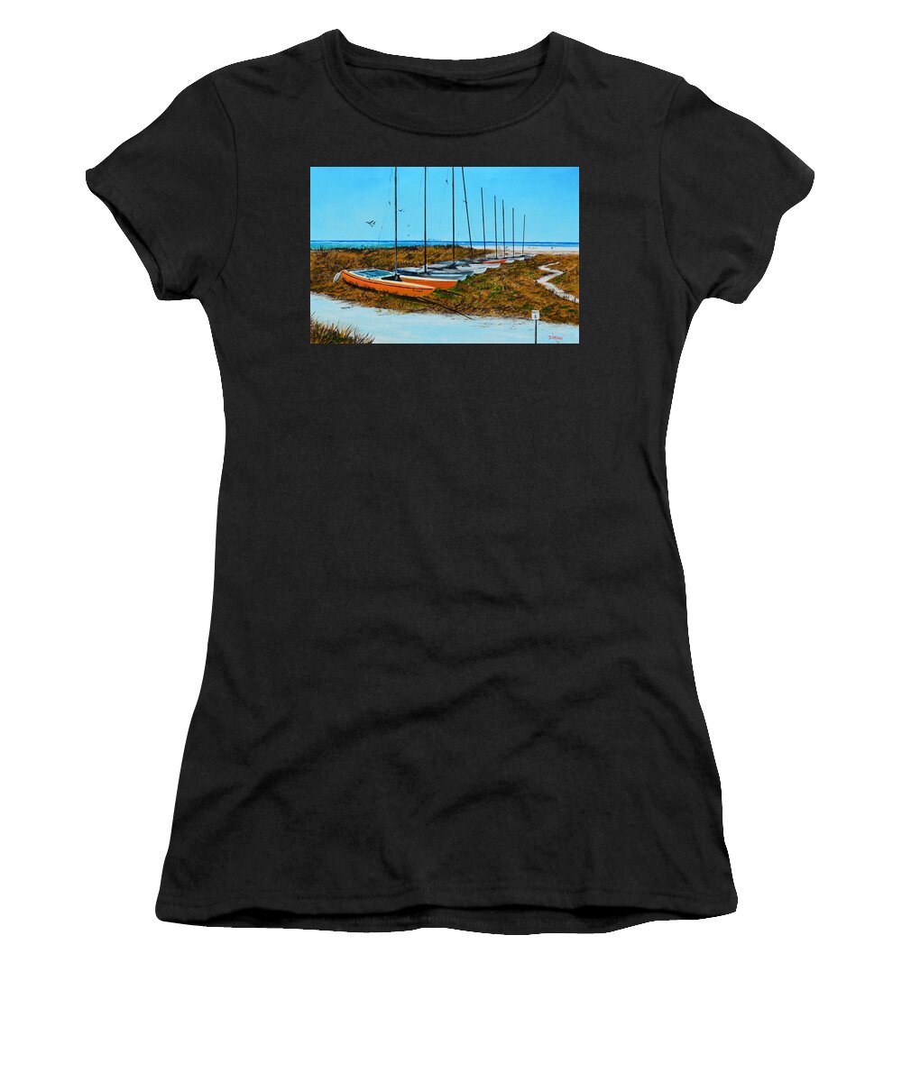 Siesta Key Women's T-Shirt featuring the painting Siesta Key Access #8 Catamarans by Lloyd Dobson