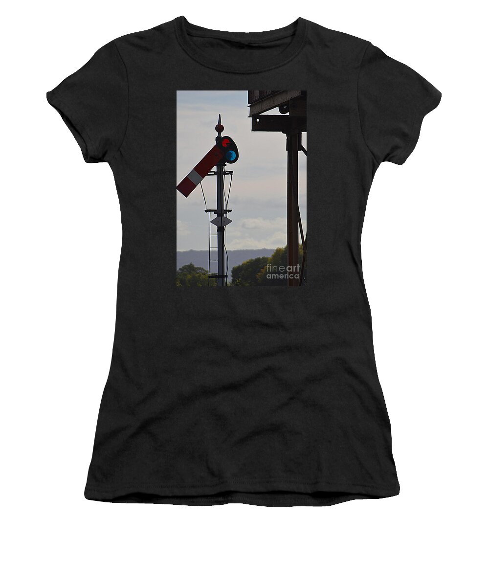 Railroad Signal Women's T-Shirt featuring the photograph Signal by Andy Thompson