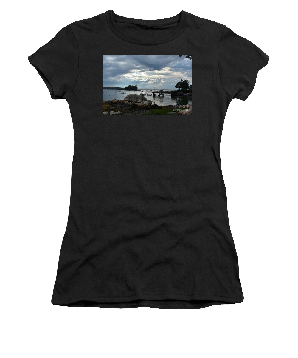 Bustins Women's T-Shirt featuring the photograph Silhouetted Views from Bustin's Island in Maine by DejaVu Designs