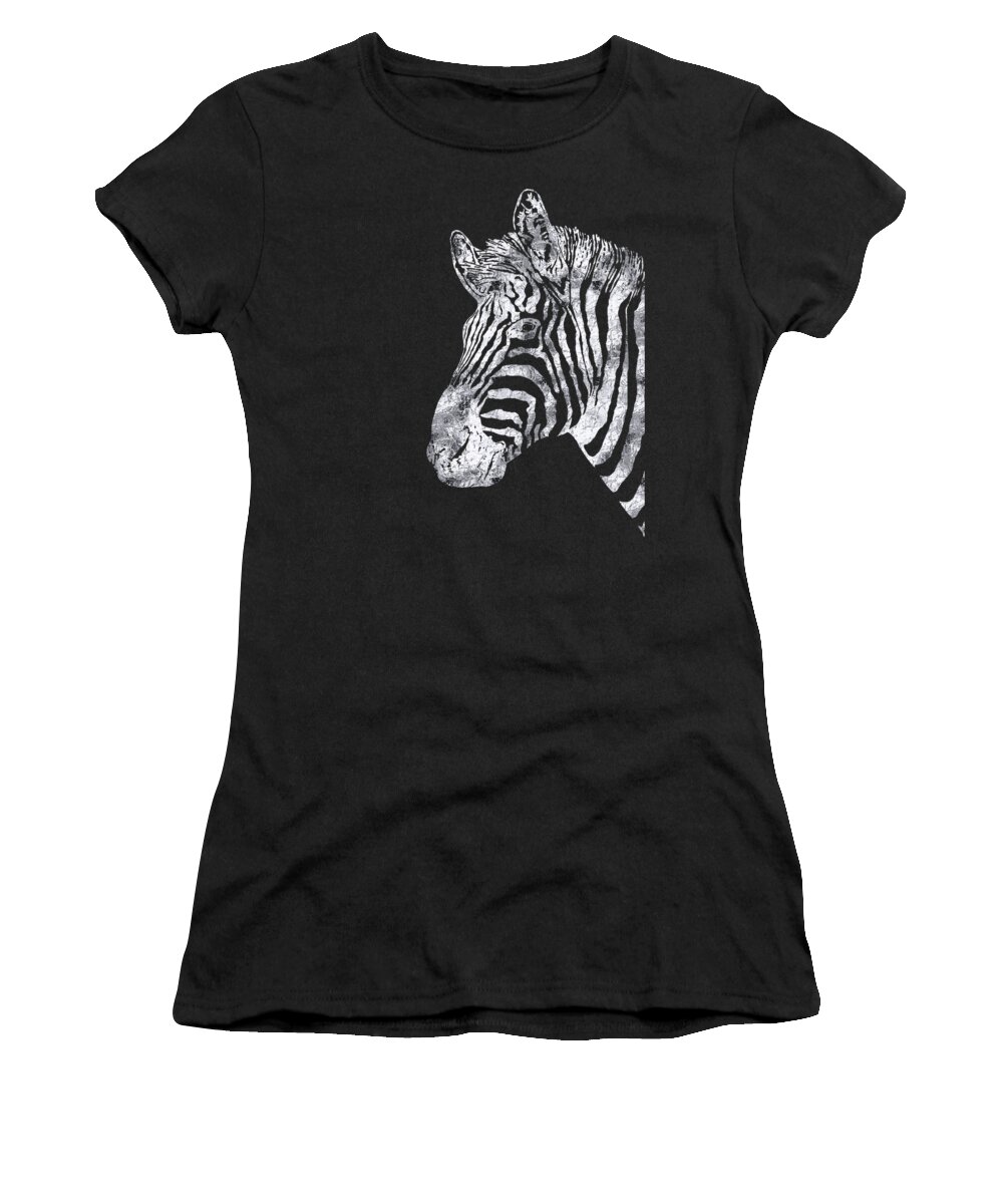 Silver Zebra, African wildlife, wild animal in silver gilt Women's T-Shirt  by Tina Lavoie - Pixels Merch