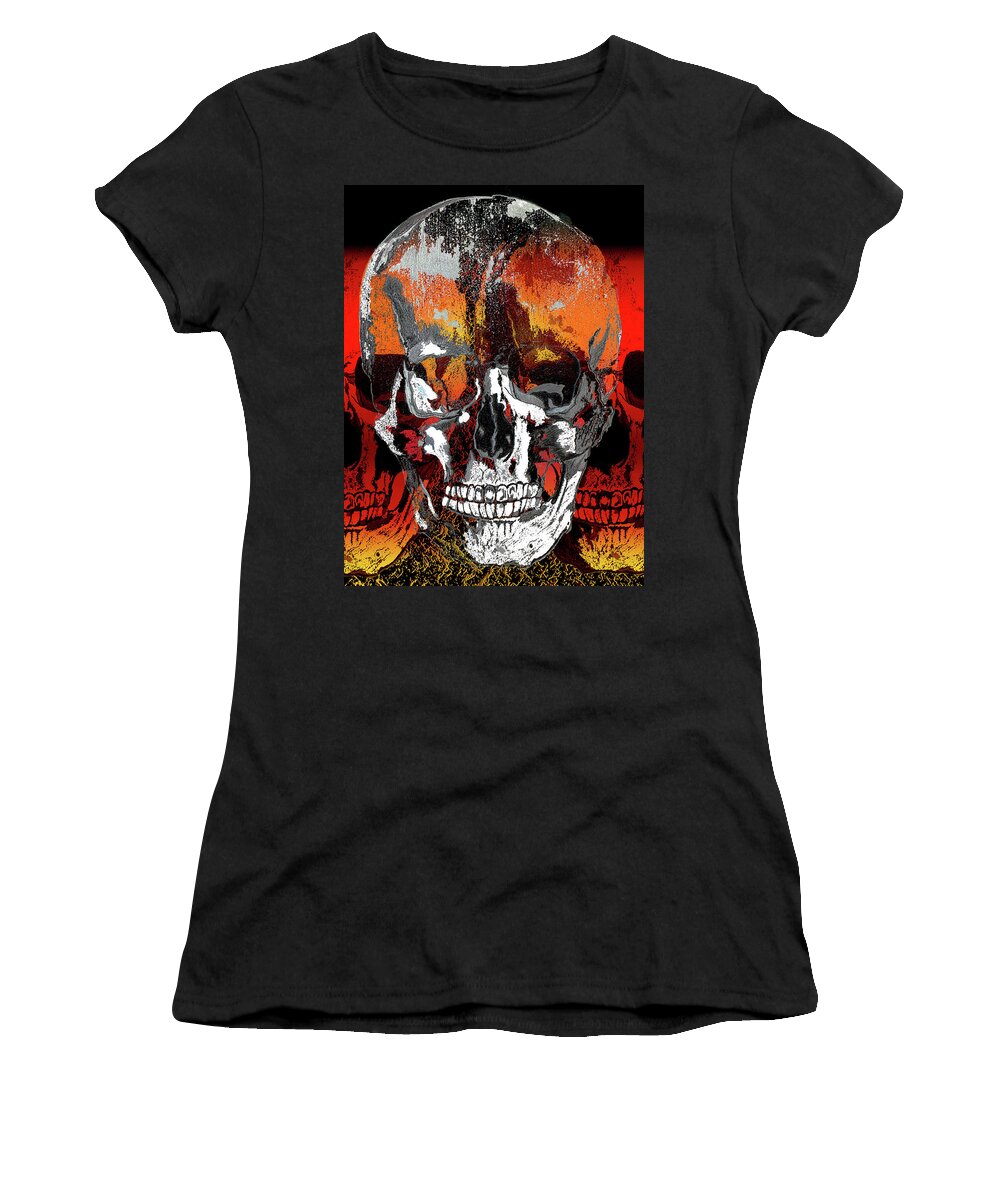 Skulls Women's T-Shirt featuring the digital art Skull Times Three by Lisa Stanley