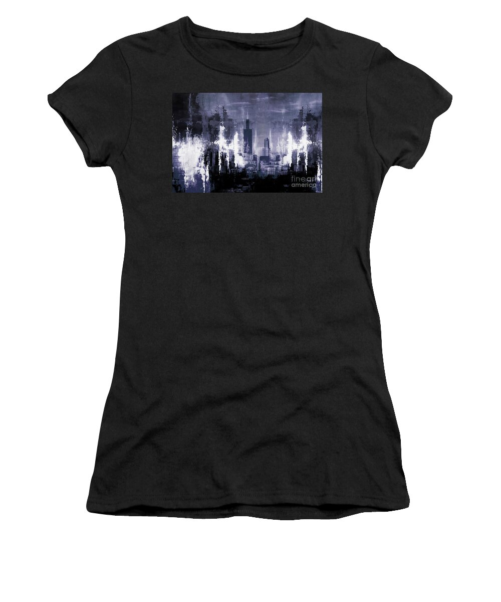 Chicago Women's T-Shirt featuring the painting Skyline Chicago city by Gull G