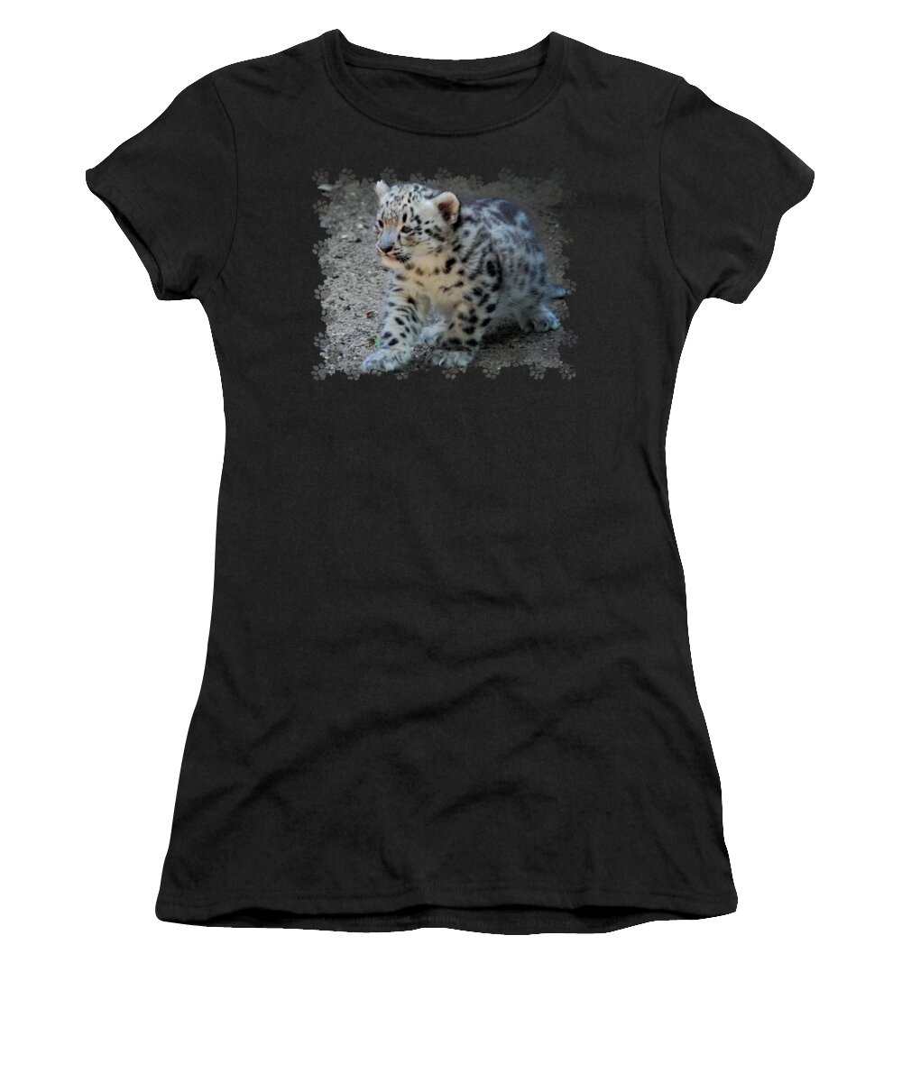 Terry Deluco Women's T-Shirt featuring the photograph Snow Leopard Cub Paws Border by Terry DeLuco