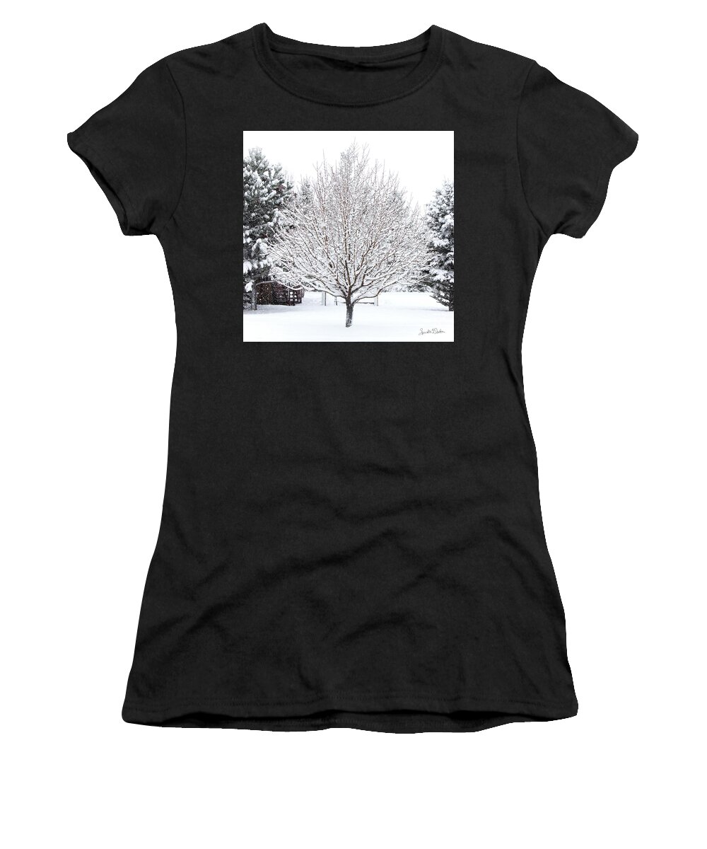 Photography Women's T-Shirt featuring the photograph Snow Tree by Sandra Dalton