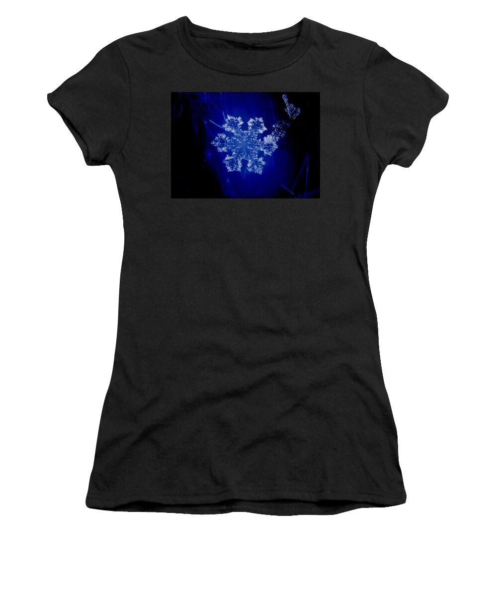 Colorado Women's T-Shirt featuring the photograph Snowflake on Blue by Dawn Key