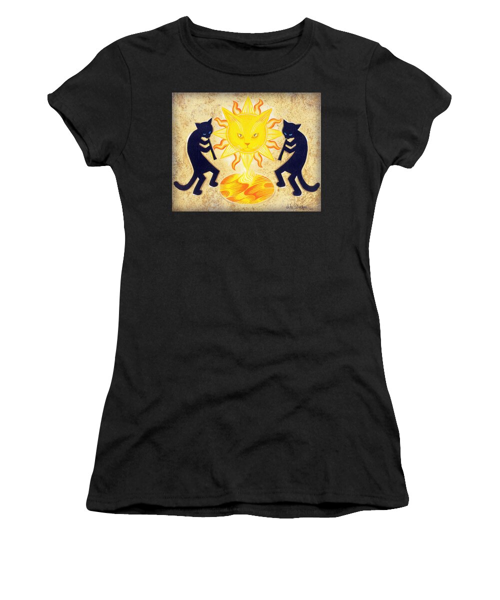 Black Cat Women's T-Shirt featuring the painting Solar Feline Entity by John Deecken