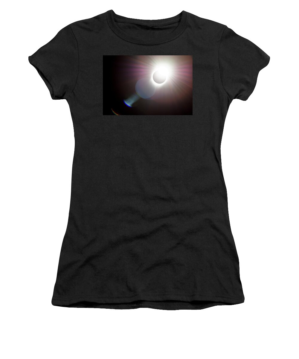 Darin Volpe Nature Women's T-Shirt featuring the photograph Solar Flare -- 2017 Solar Eclipse in Independence, Oregon by Darin Volpe