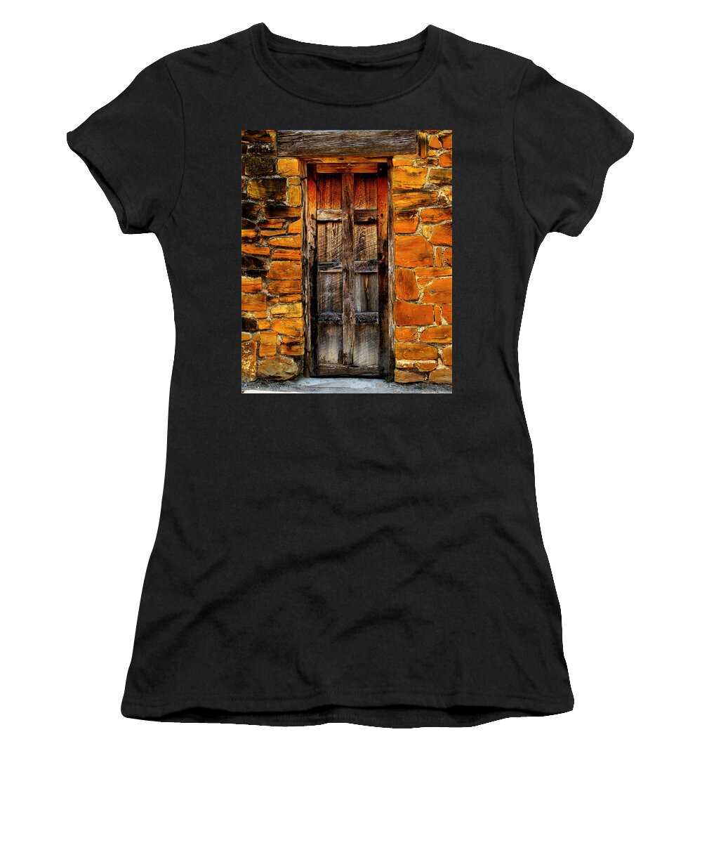 Door Women's T-Shirt featuring the photograph Spanish mission door by Perry Webster