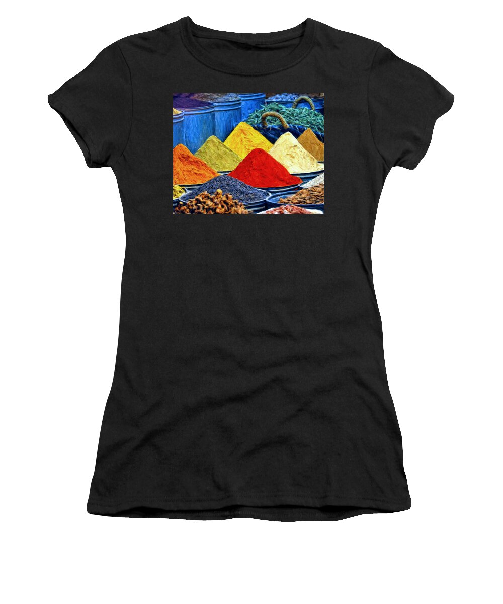 Spice Market Women's T-Shirt featuring the painting Spice Market in Casablanca by Dominic Piperata