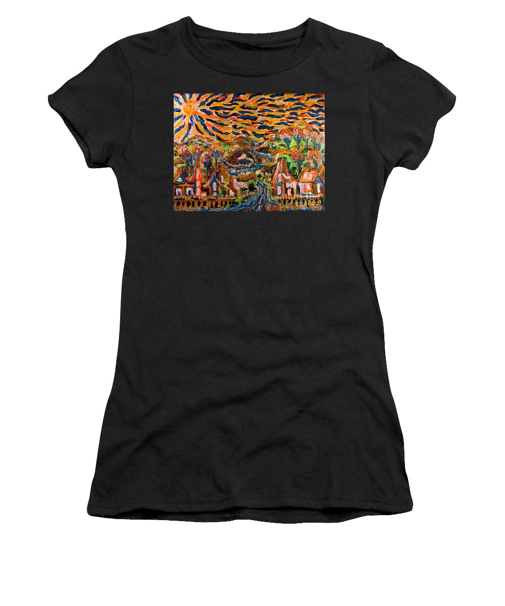 Abstract Women's T-Shirt featuring the painting Split Waters Town by Timothy Foley