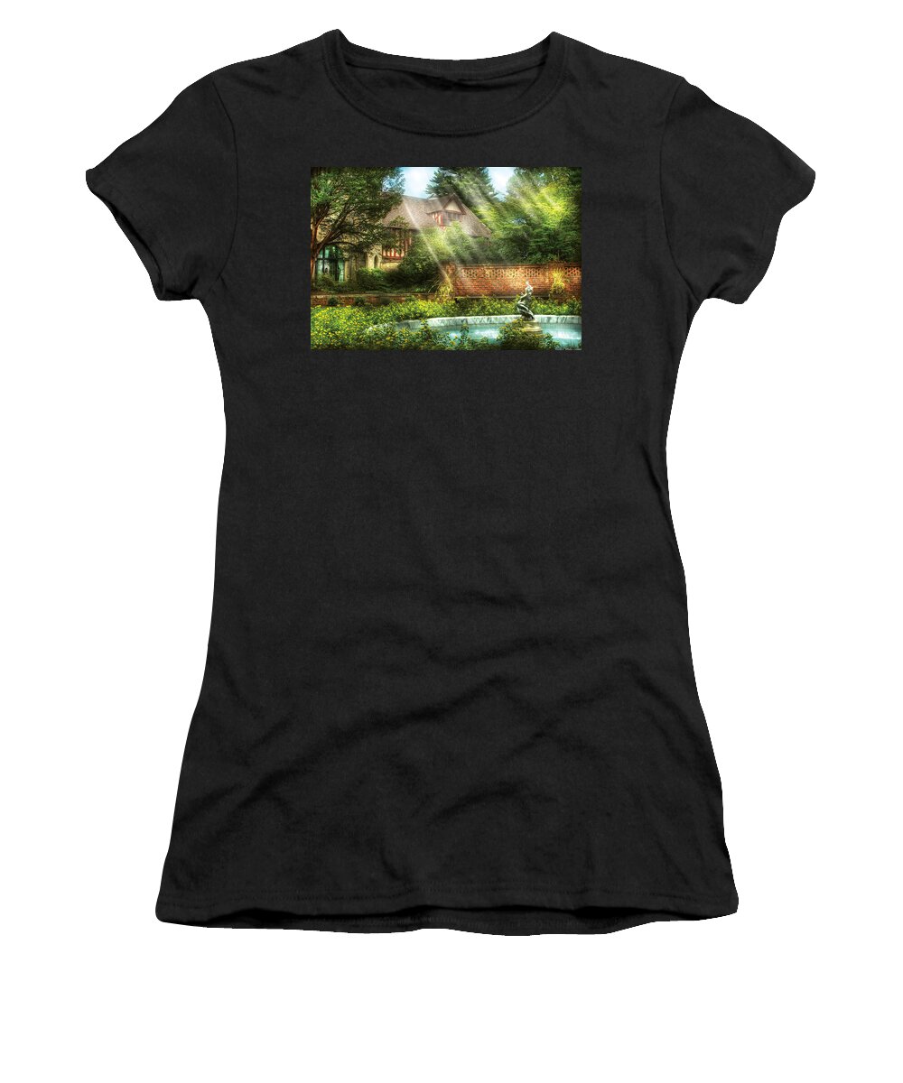 Savad Women's T-Shirt featuring the photograph Spring - Garden - The pool of hopes by Mike Savad