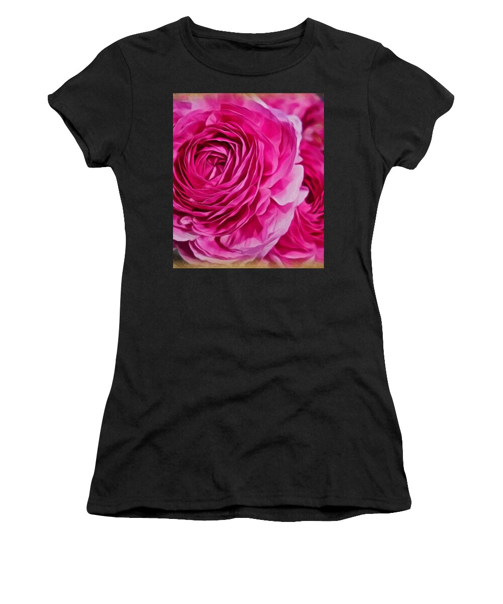 Pink Roses Women's T-Shirt featuring the painting Spring Pink Roses by Joan Reese