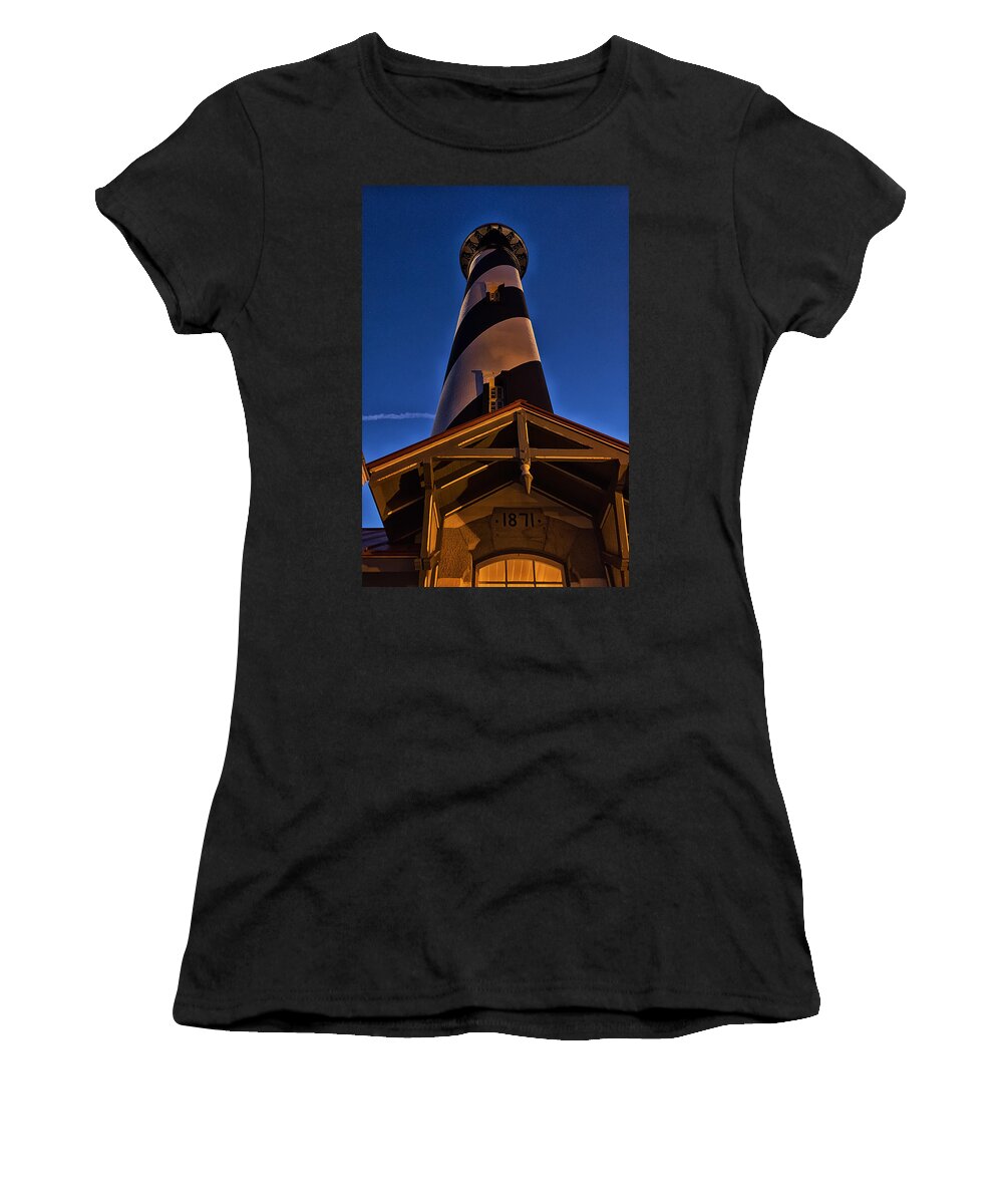St. Augustine Women's T-Shirt featuring the photograph St. Augustine Lighthouse at Night by Joseph Desiderio