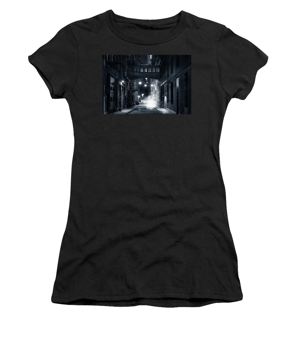 Alley Women's T-Shirt featuring the photograph Staple street skybridge by night by Mihai Andritoiu