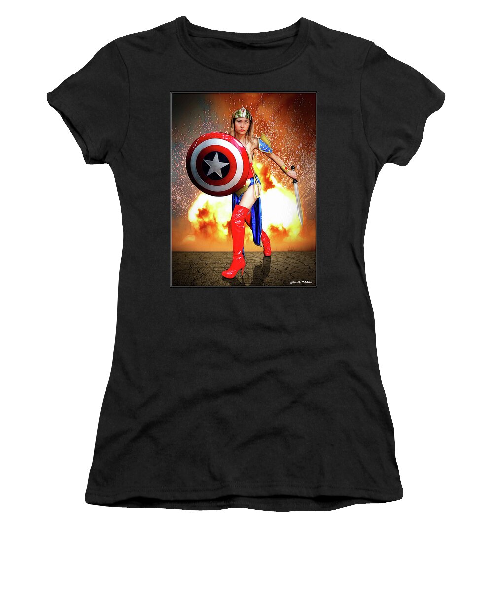 Captain America Women's T-Shirt featuring the photograph Star Spangled Hero by Jon Volden