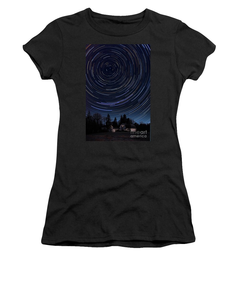 Astronomy Women's T-Shirt featuring the photograph Star Trails Over Barn by Larry Landolfi