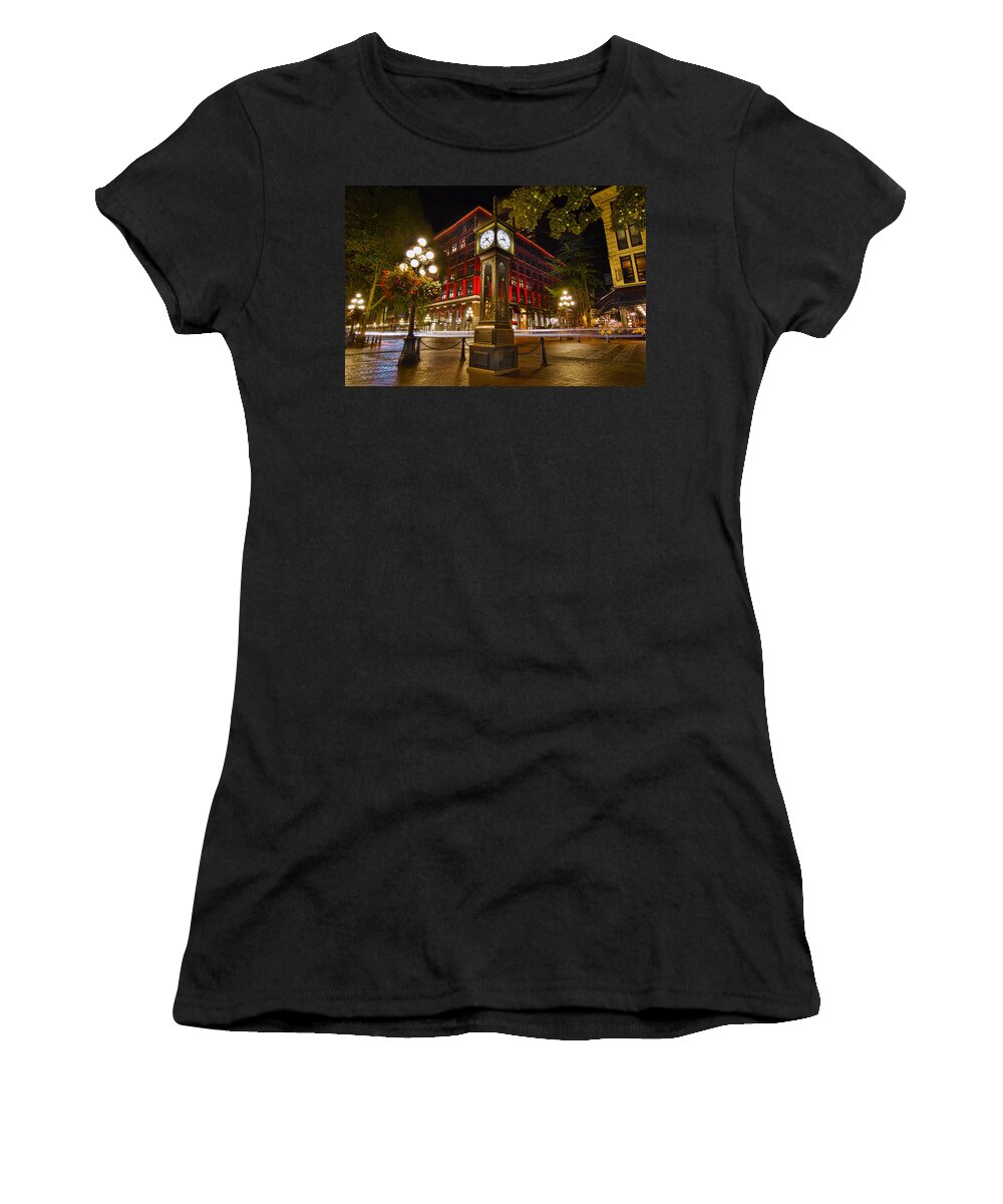 Steam Clock Women's T-Shirt featuring the photograph Steam Clock in Historic Gastown Vancouver BC by David Gn